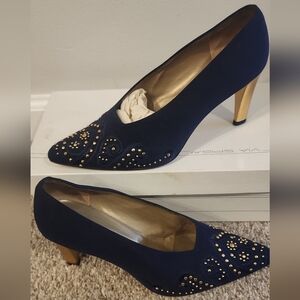 Via Spiga Dark Blue Heels with Gold Accents